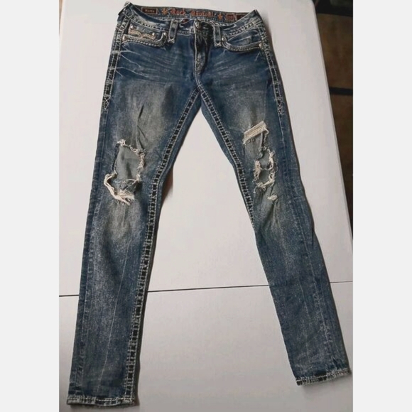 Rock Revival Blue Skinny Jeans with Embroidered Pockets - Picture 10 of 10